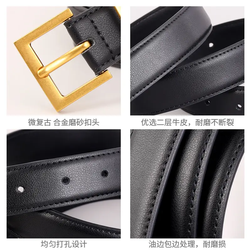 Women's Brown Genuine Leather Belt with Gold Buckle - Image 6