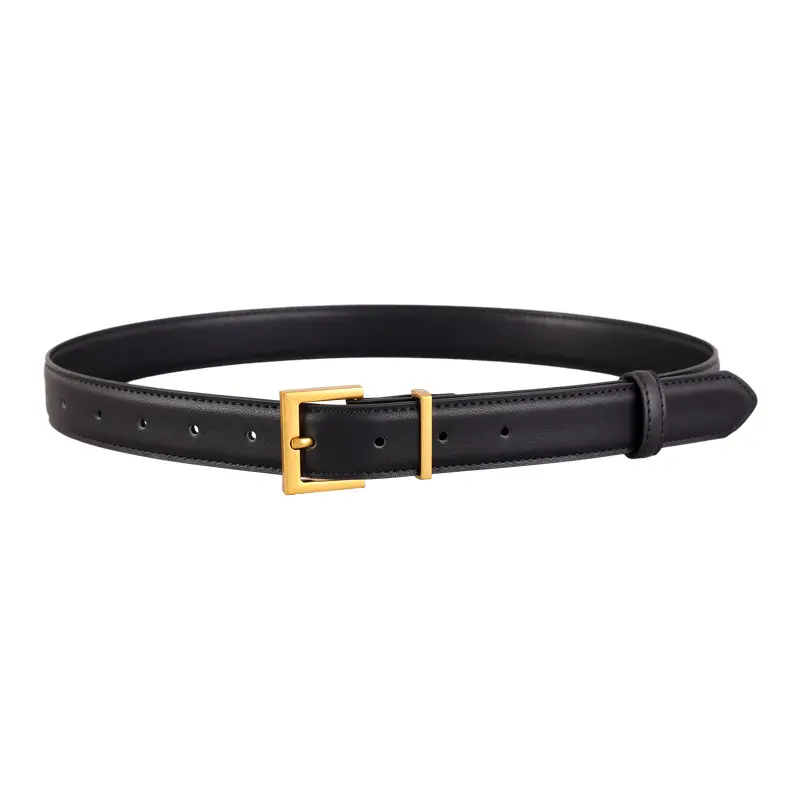 Women's Brown Genuine Leather Belt with Gold Buckle - Image 8