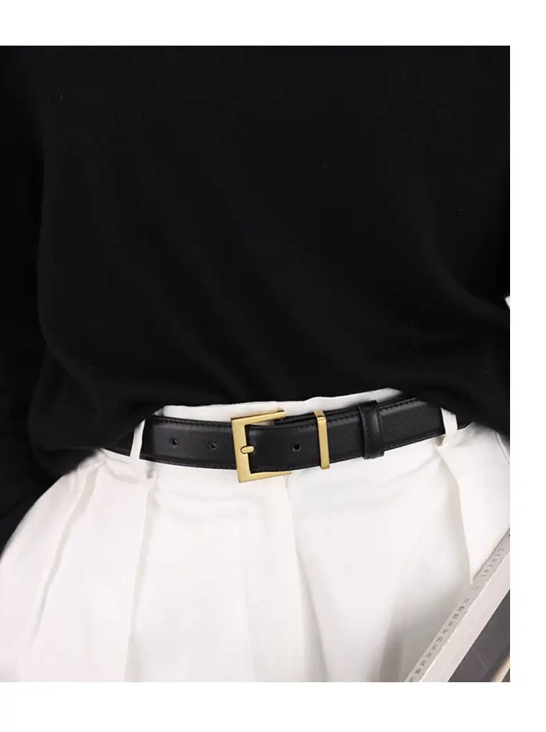 Women's Brown Genuine Leather Belt with Gold Buckle — feature 29