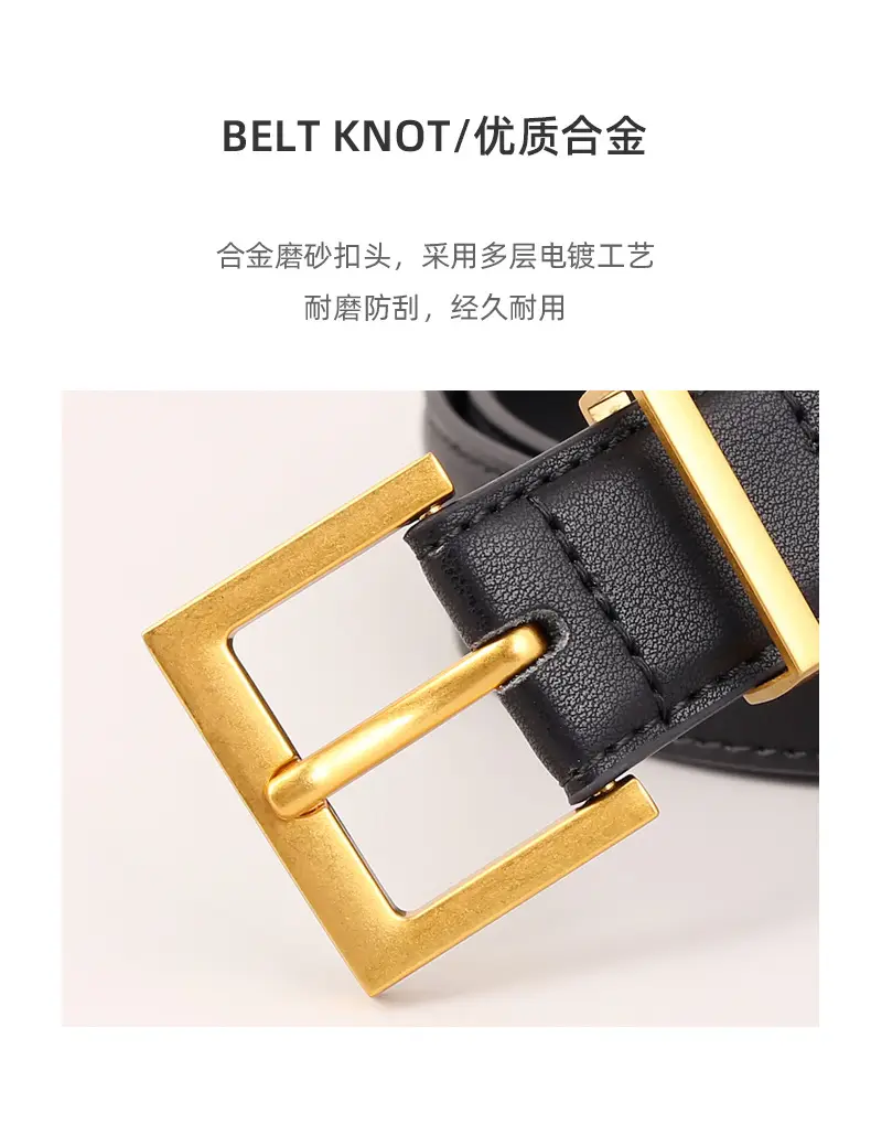 Women's Brown Genuine Leather Belt with Gold Buckle — feature 33