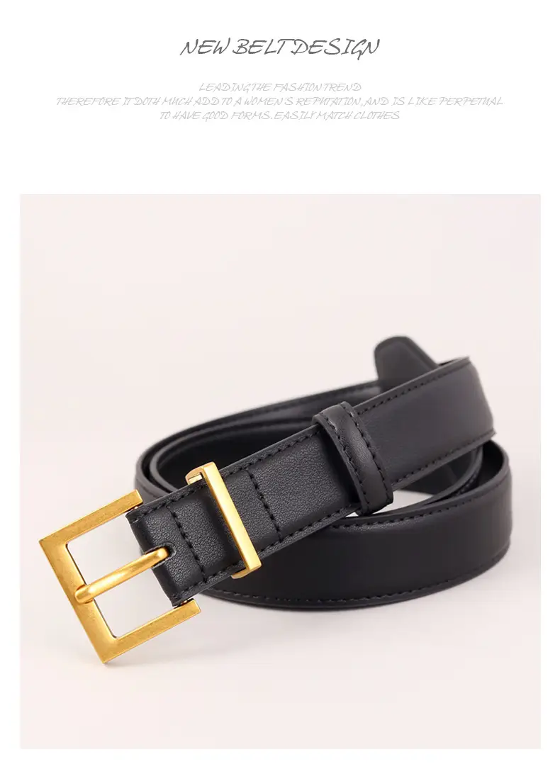 Women's Brown Genuine Leather Belt with Gold Buckle — feature 38