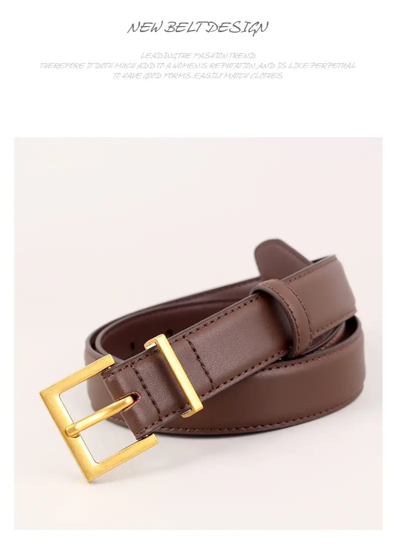 Women's Brown Genuine Leather Belt with Gold Buckle — feature 40