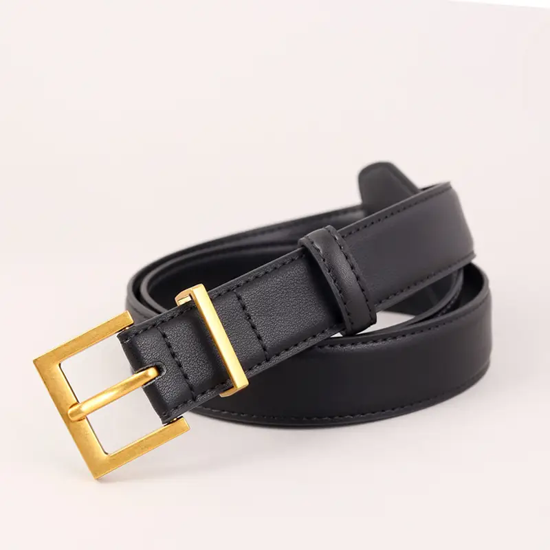 Women's Brown Genuine Leather Belt with Gold Buckle