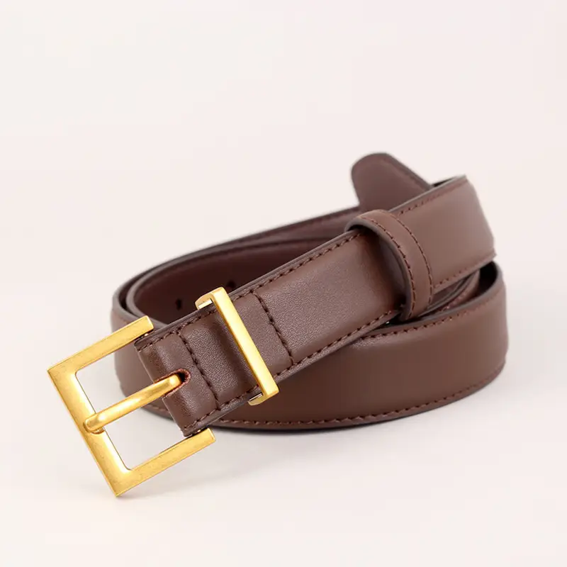 Women's Brown Genuine Leather Belt with Gold Buckle - Image 3