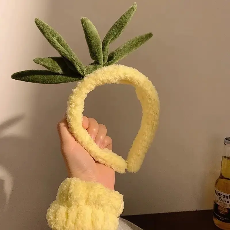 Plush Pineapple Headband for Women Wet Proof Wrist Strap - Image 4