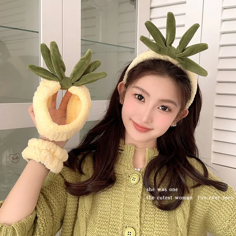 Plush Pineapple Headband for Women Wet Proof Wrist Strap — feature 1