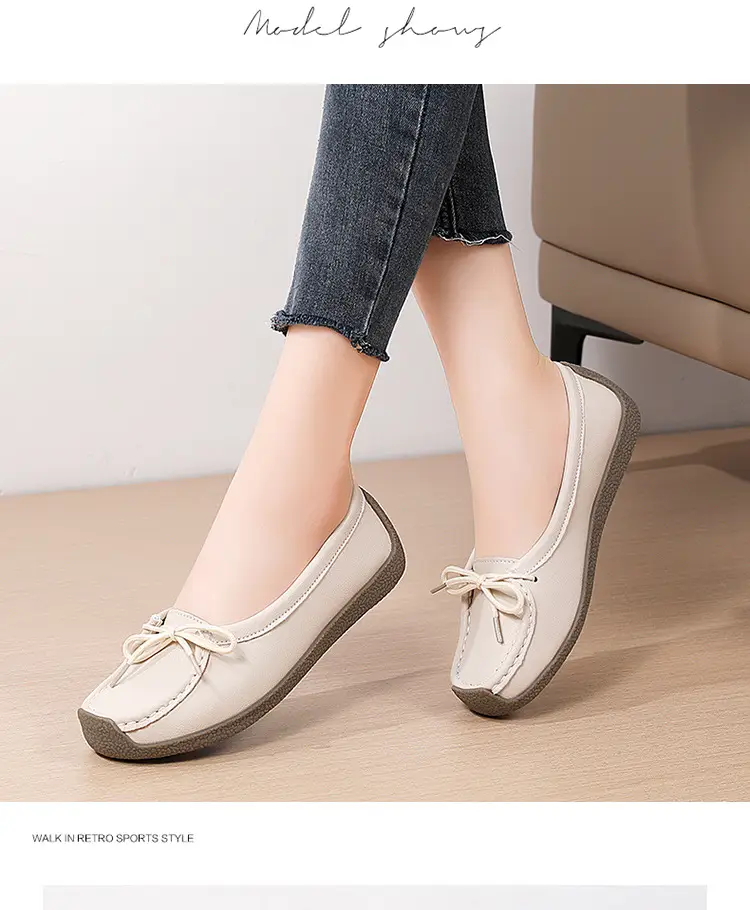 Spring and Autumn Shallow Leather Loafers, Korean Style Large Size Women's Casual Flat Shoes, Slip-On Non-Slip Mom Shoes — feature 12