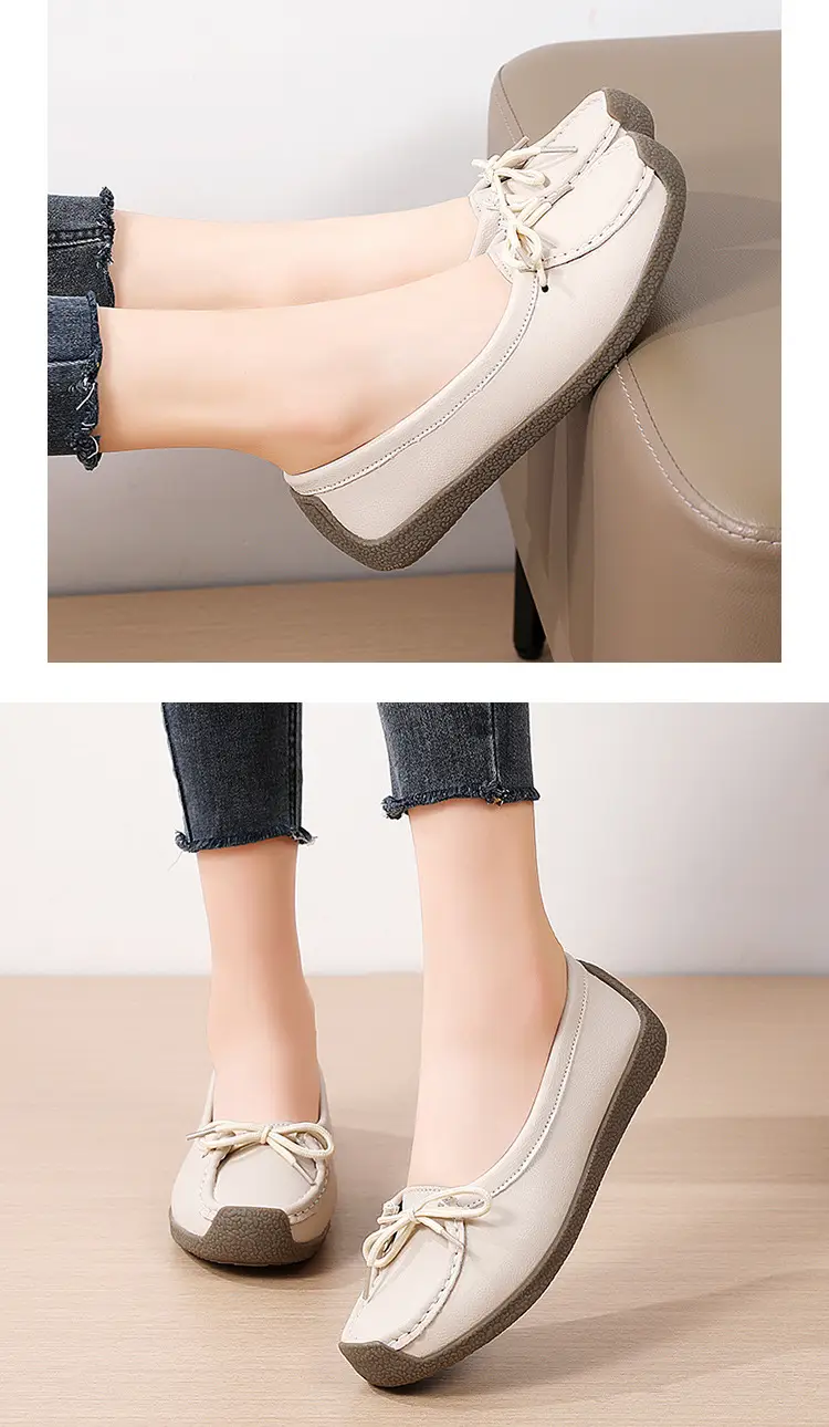 Spring and Autumn Shallow Leather Loafers, Korean Style Large Size Women's Casual Flat Shoes, Slip-On Non-Slip Mom Shoes — feature 13