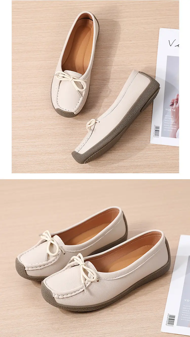 Spring and Autumn Shallow Leather Loafers, Korean Style Large Size Women's Casual Flat Shoes, Slip-On Non-Slip Mom Shoes — feature 15