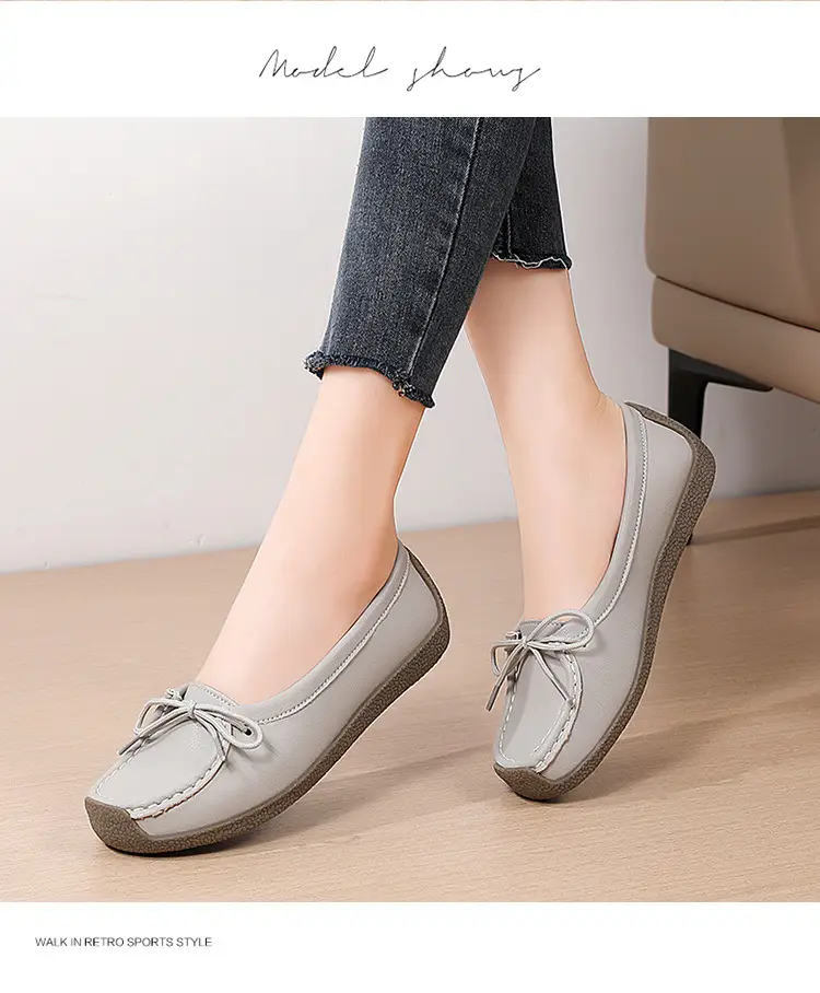 Spring and Autumn Shallow Leather Loafers, Korean Style Large Size Women's Casual Flat Shoes, Slip-On Non-Slip Mom Shoes — feature 16