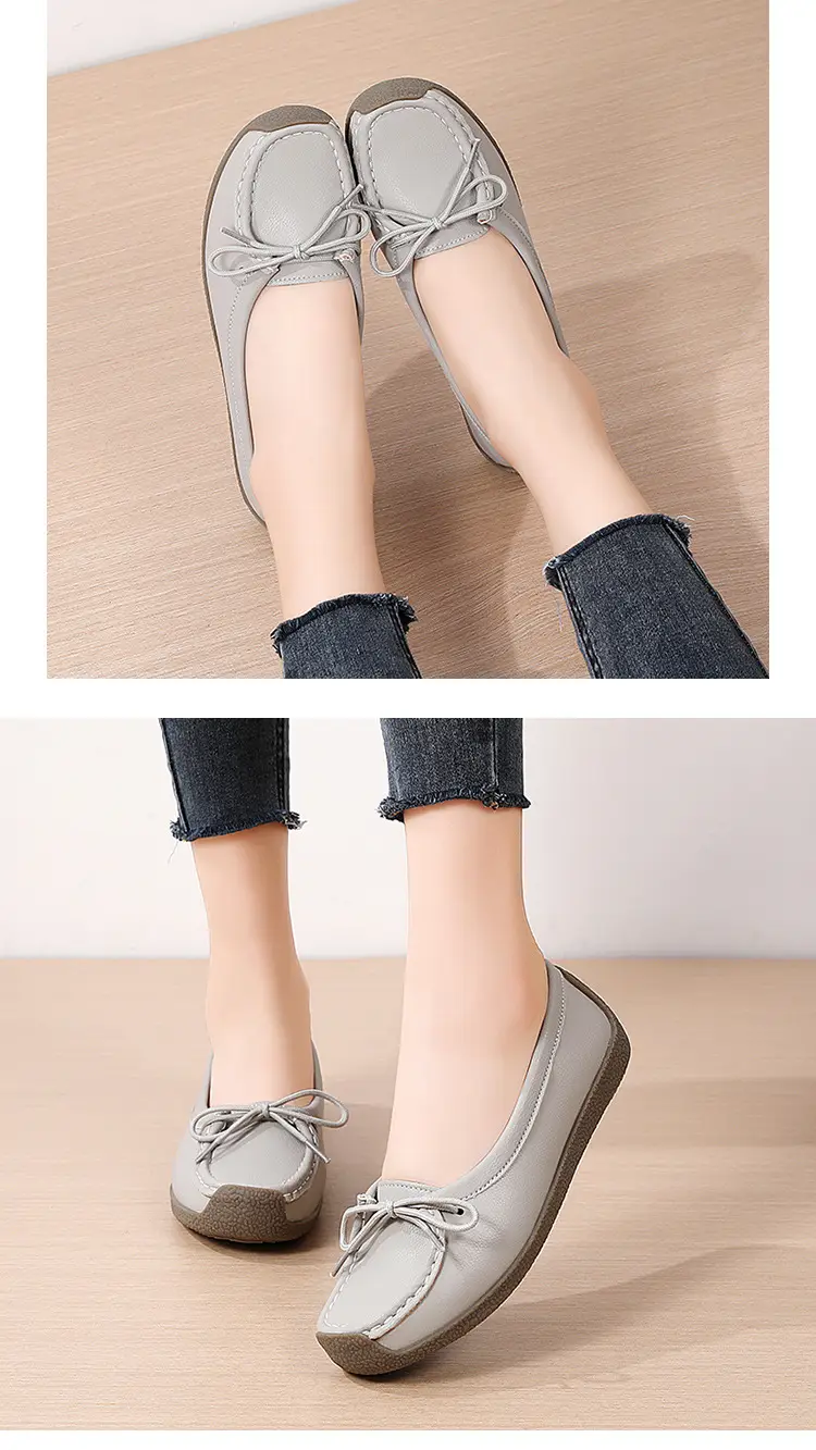 Spring and Autumn Shallow Leather Loafers, Korean Style Large Size Women's Casual Flat Shoes, Slip-On Non-Slip Mom Shoes — feature 17