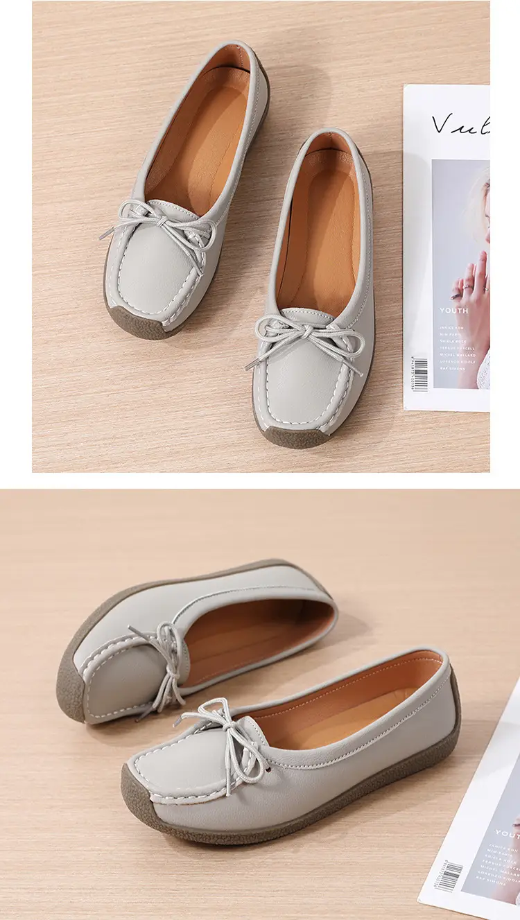 Spring and Autumn Shallow Leather Loafers, Korean Style Large Size Women's Casual Flat Shoes, Slip-On Non-Slip Mom Shoes — feature 19