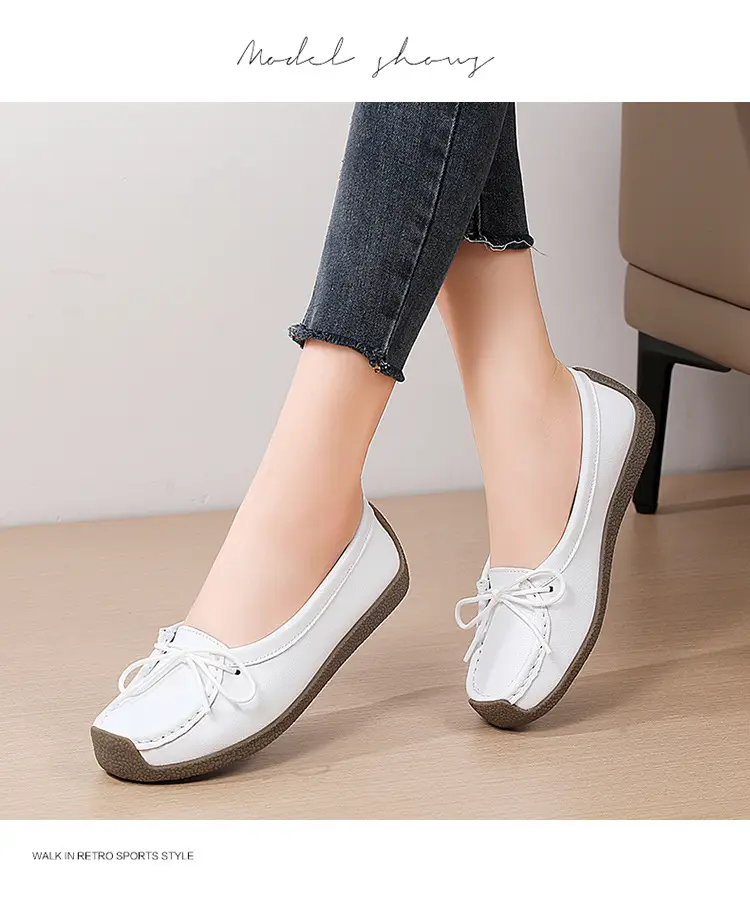 Spring and Autumn Shallow Leather Loafers, Korean Style Large Size Women's Casual Flat Shoes, Slip-On Non-Slip Mom Shoes — feature 20
