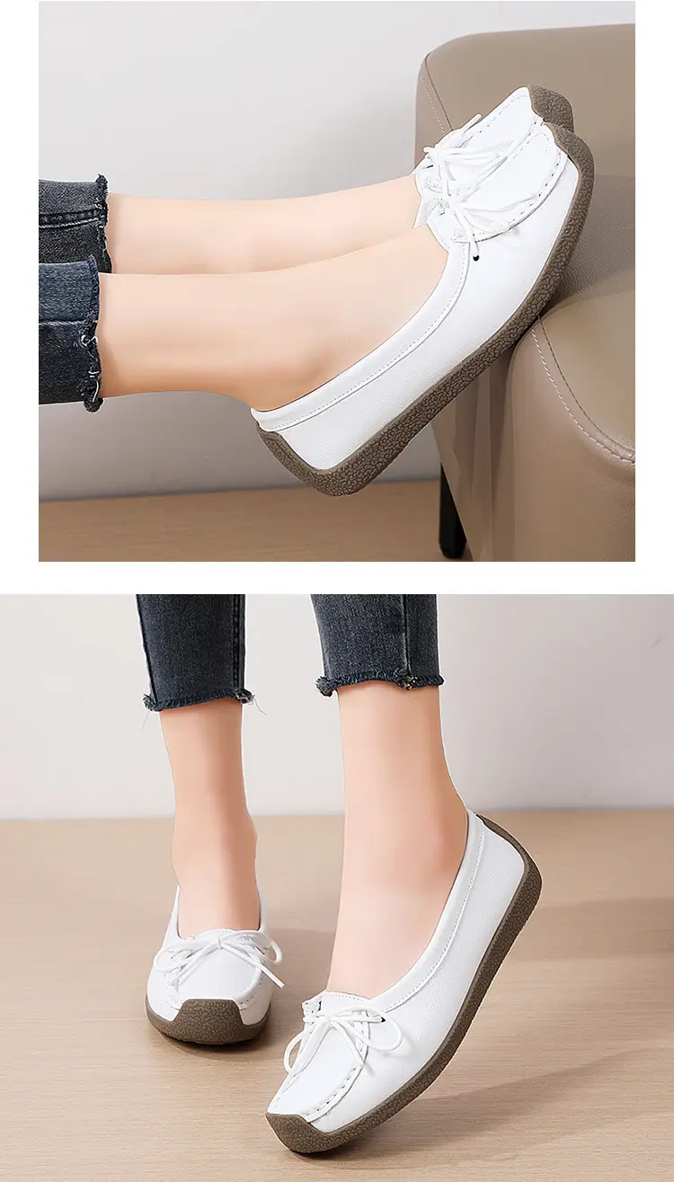 Spring and Autumn Shallow Leather Loafers, Korean Style Large Size Women's Casual Flat Shoes, Slip-On Non-Slip Mom Shoes — feature 21