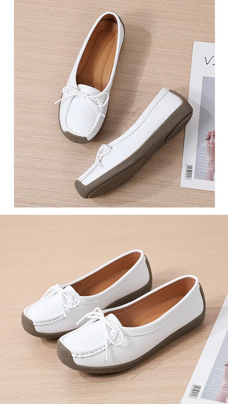 Spring and Autumn Shallow Leather Loafers, Korean Style Large Size Women's Casual Flat Shoes, Slip-On Non-Slip Mom Shoes — feature 23