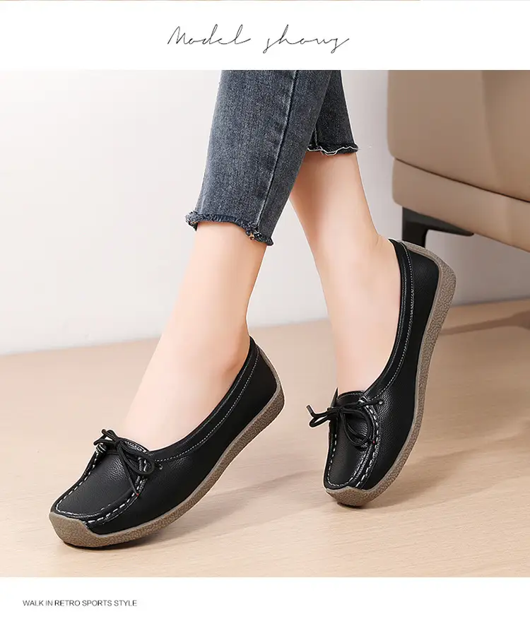 Spring and Autumn Shallow Leather Loafers, Korean Style Large Size Women's Casual Flat Shoes, Slip-On Non-Slip Mom Shoes — feature 24