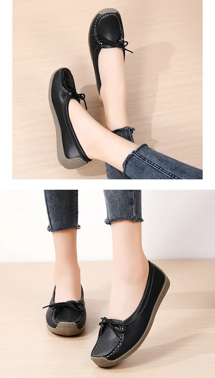 Spring and Autumn Shallow Leather Loafers, Korean Style Large Size Women's Casual Flat Shoes, Slip-On Non-Slip Mom Shoes — feature 25