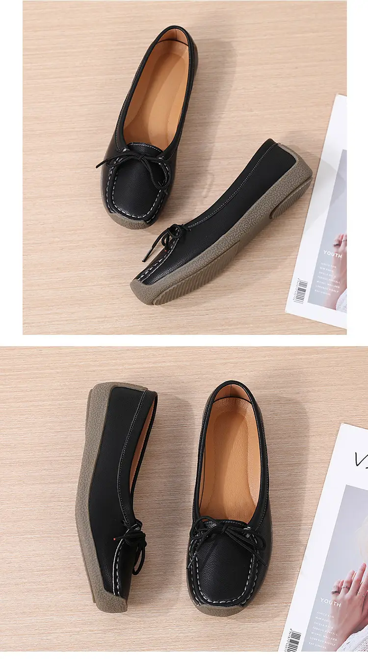 Spring and Autumn Shallow Leather Loafers, Korean Style Large Size Women's Casual Flat Shoes, Slip-On Non-Slip Mom Shoes — feature 27