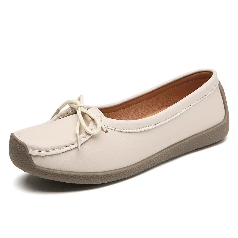 Spring and Autumn Shallow Leather Loafers, Korean Style Large Size Women's Casual Flat Shoes, Slip-On Non-Slip Mom Shoes - Image 2