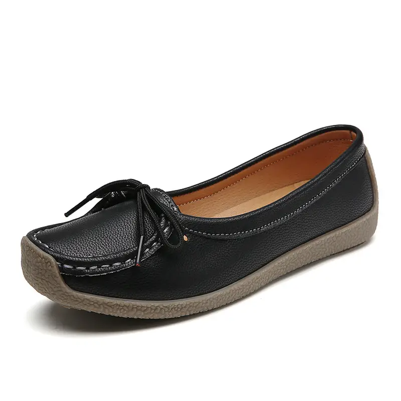 Spring and Autumn Shallow Leather Loafers, Korean Style Large Size Women's Casual Flat Shoes, Slip-On Non-Slip Mom Shoes - Image 4