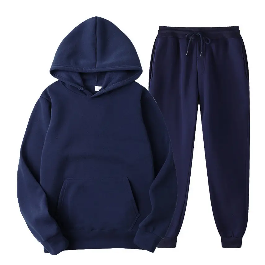 Men Fleece Hoodie Sweatpants Set Maroon - Image 34