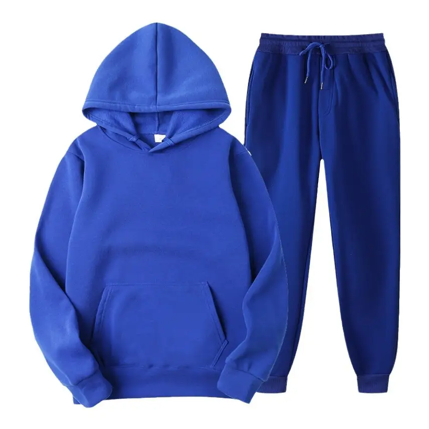 Men Fleece Hoodie Sweatpants Set Maroon - Image 35