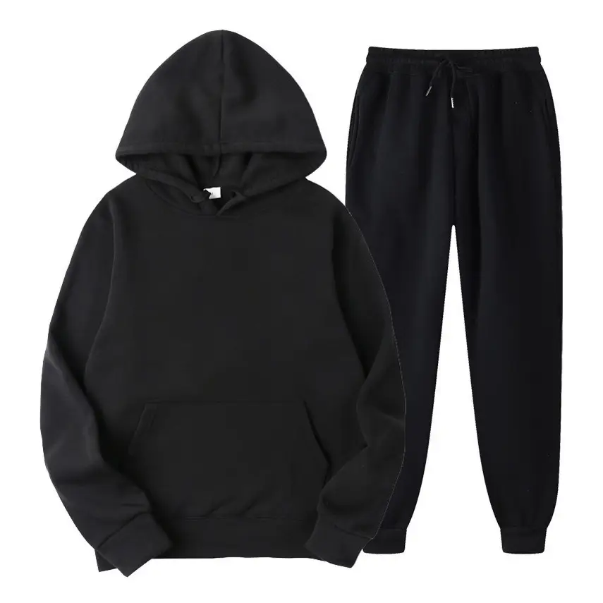 Men Fleece Hoodie Sweatpants Set Maroon - Image 2