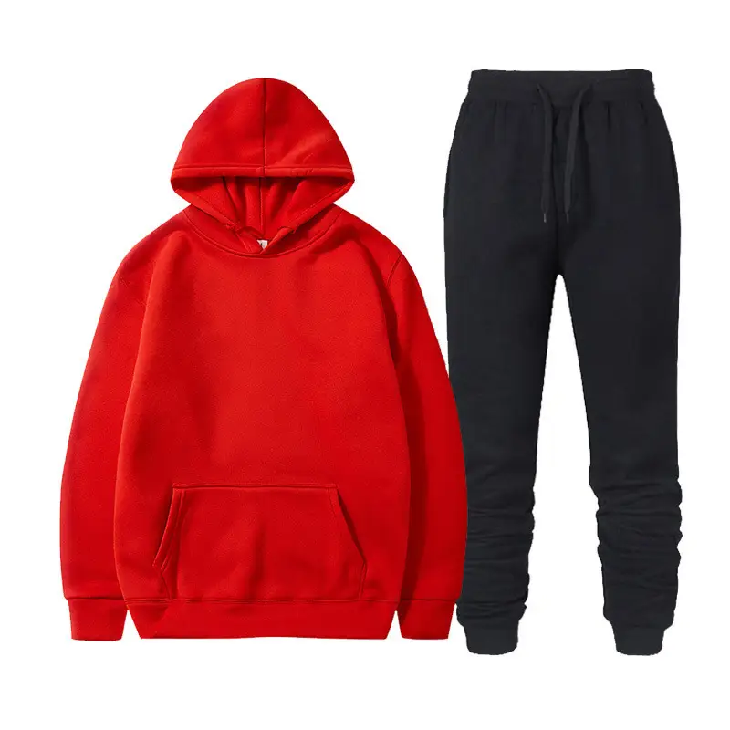 Men Fleece Hoodie Sweatpants Set Maroon - Image 22