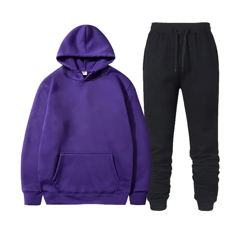 Men Fleece Hoodie Sweatpants Set Maroon - Image 28