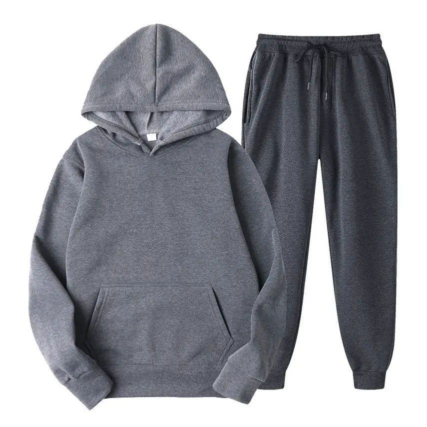 Men Fleece Hoodie Sweatpants Set Maroon - Image 3
