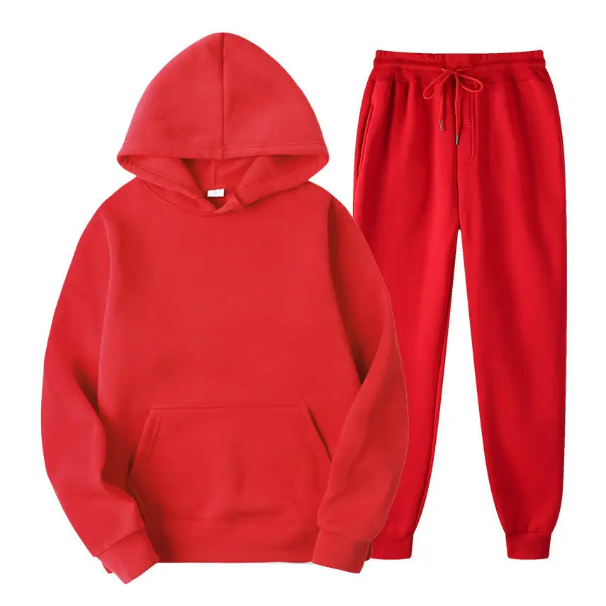 Men Fleece Hoodie Sweatpants Set Maroon - Image 6