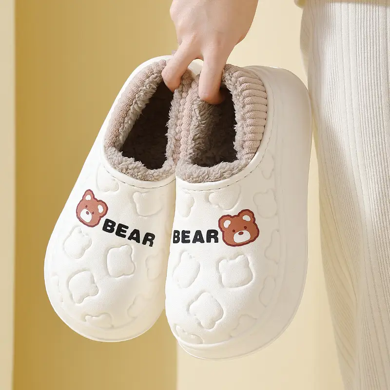 Waterproof Cotton Slippers with Heel Cover for Women, Winter Indoor Home Wear, Men's Lettered Bear Design, Warm and Comfortable Cotton Shoes for Men, Wholesale - Image 10