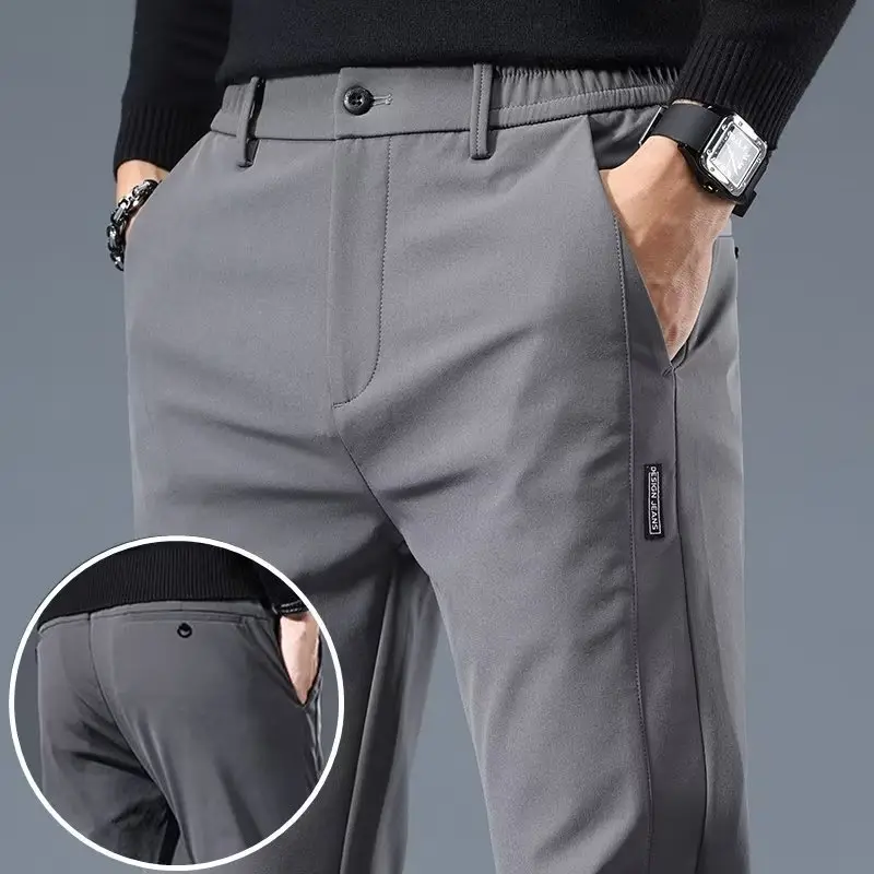 Men's Grey Slim Fit Pants 2024 Spring Autumn Loose Straight Business Casual - Image 7