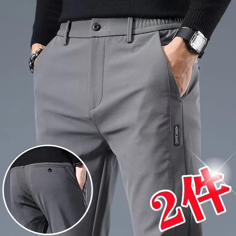 Men's Grey Slim Fit Pants 2024 Spring Autumn Loose Straight Business Casual — feature 3