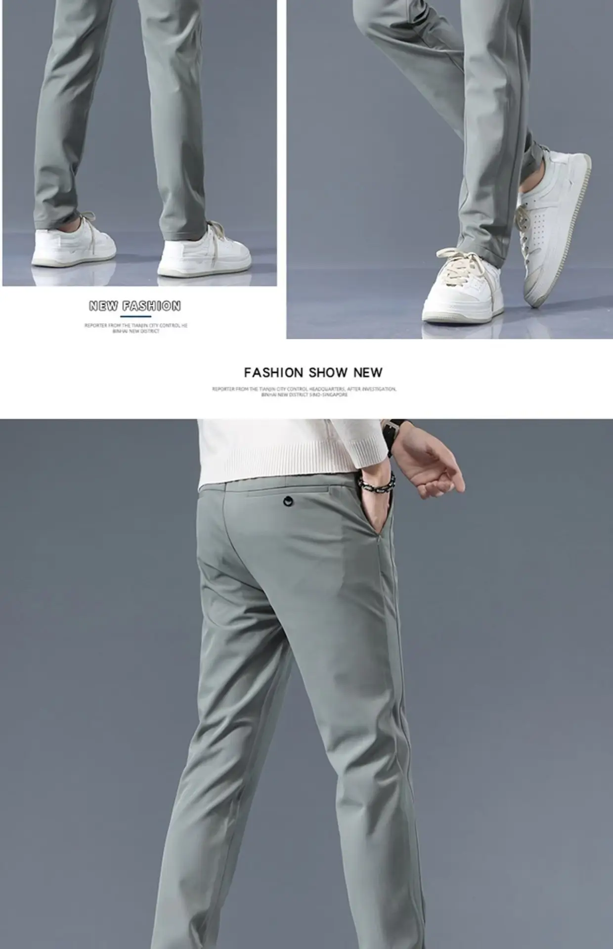 Men's Grey Slim Fit Pants 2024 Spring Autumn Loose Straight Business Casual — feature 31