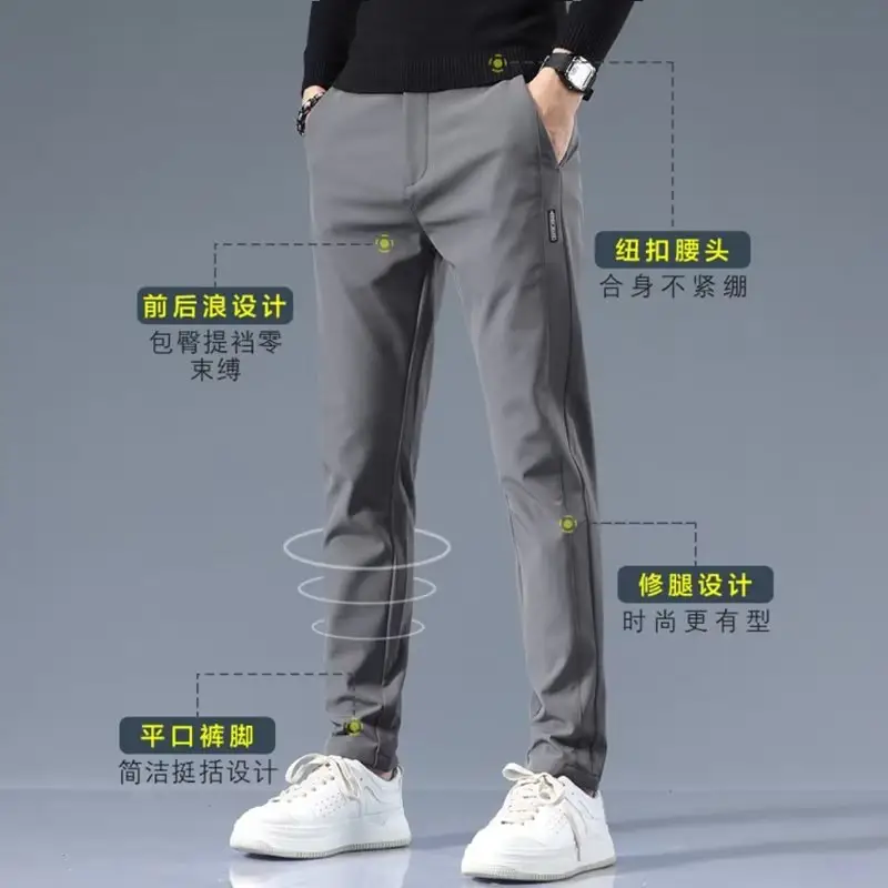 Men's Grey Slim Fit Pants 2024 Spring Autumn Loose Straight Business Casual — feature 5
