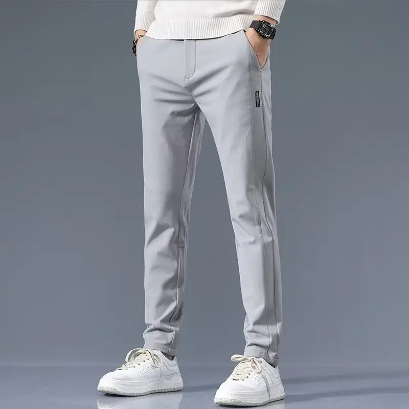 Men's Grey Slim Fit Pants 2024 Spring Autumn Loose Straight Business Casual - Image 2