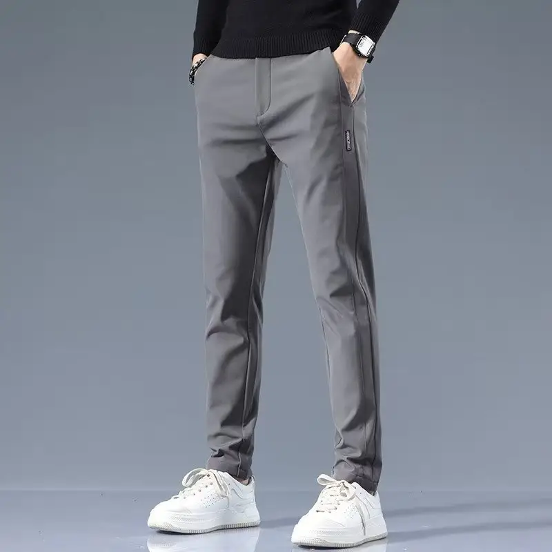 Men's Grey Slim Fit Pants 2024 Spring Autumn Loose Straight Business Casual - Image 3
