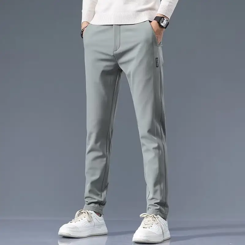 Men's Grey Slim Fit Pants 2024 Spring Autumn Loose Straight Business Casual - Image 4