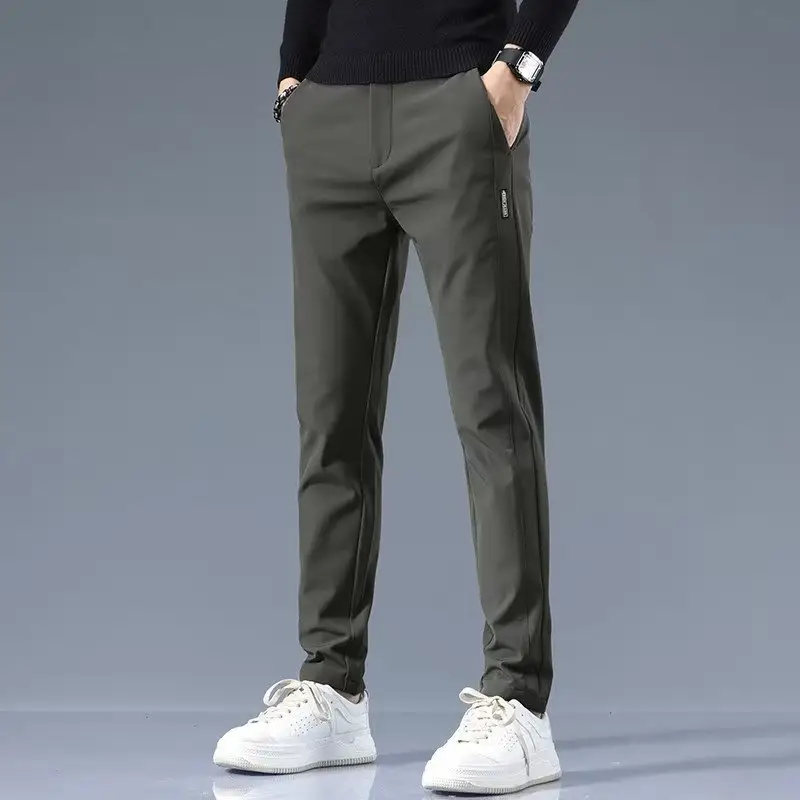 Men's Grey Slim Fit Pants 2024 Spring Autumn Loose Straight Business Casual - Image 5
