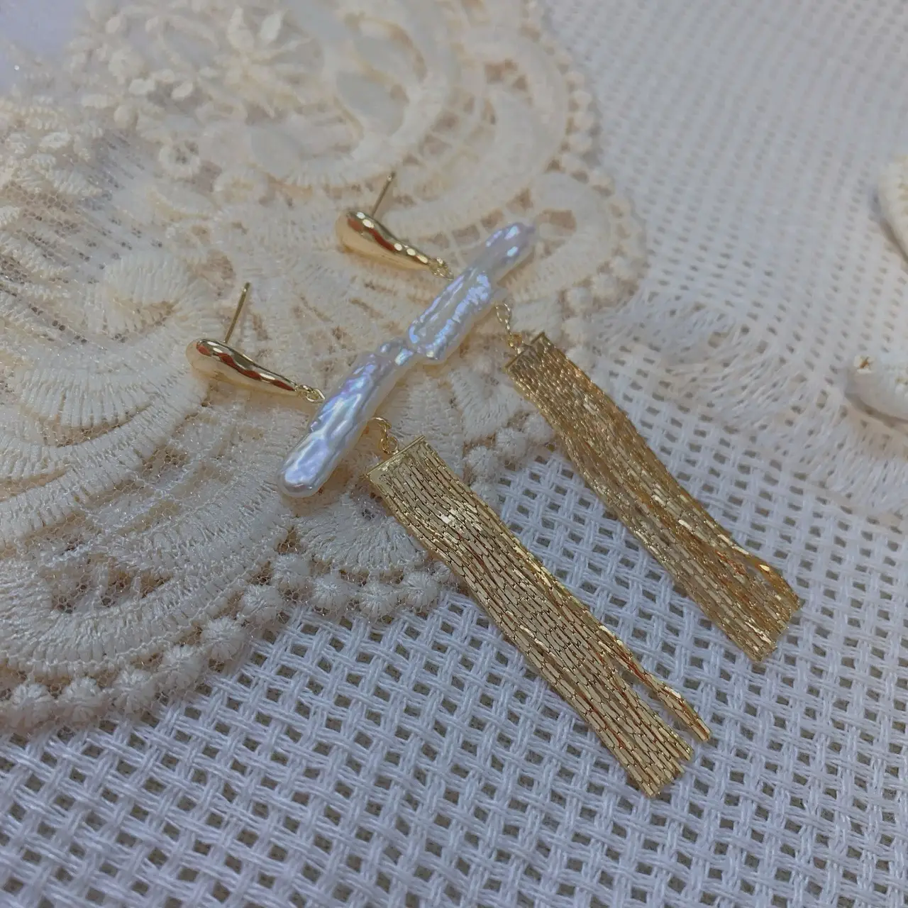 Chinese Freshwater Pearl Earrings Pipa Tassel 925 Silver - Image 2