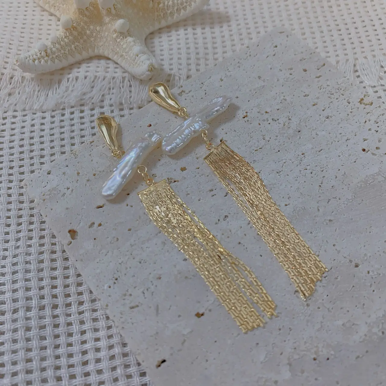 Chinese Freshwater Pearl Earrings Pipa Tassel 925 Silver - Image 3