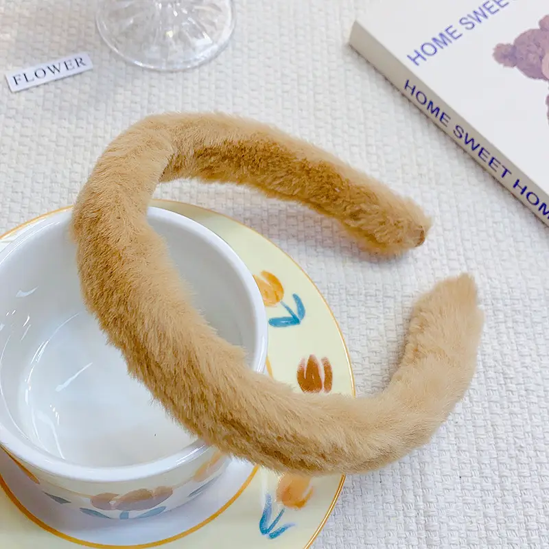 Green Furry Plush Headband for Girls Winter Use - Image 11