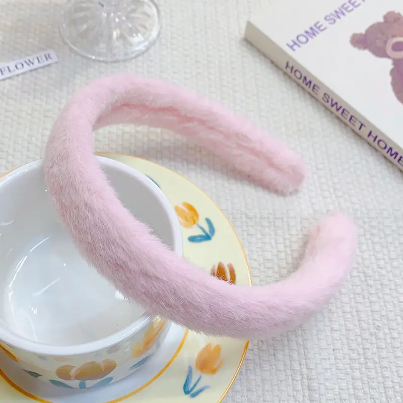 Green Furry Plush Headband for Girls Winter Use - Image 3