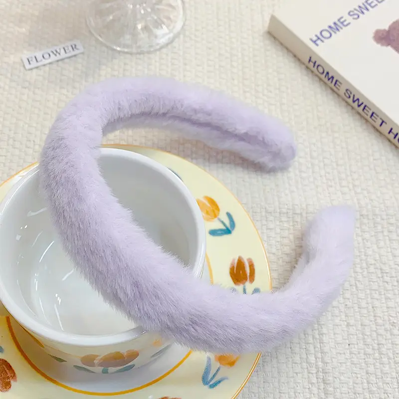 Green Furry Plush Headband for Girls Winter Use - Image 4