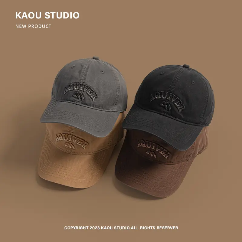 Three-Denim Embroidered Beige Baseball Cap Men Women - Image 9