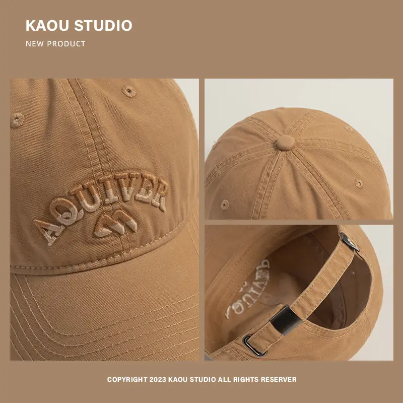 Three-Denim Embroidered Beige Baseball Cap Men Women - Image 10