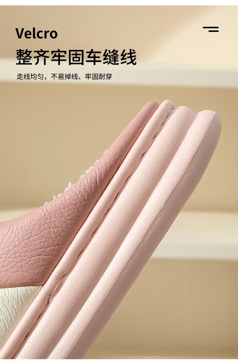 Slip-on leather cotton slippers for women autumn and winter indoor home lightweight warm fleece-lined plush shoes confinement shoes for men — feature 8