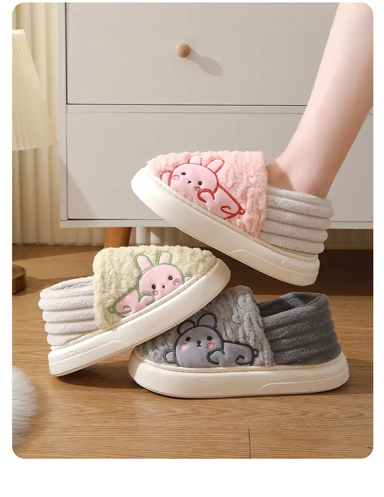 Tiktok Cotton Shoes 2023 Winter Internet-Famous Rabbit Couple Closed-Back Cotton Slippers Indoor Non-Slip Warm Wholesale Home Use — feature 14