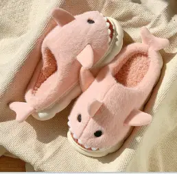 Cotton slippers women's winter Internet celebrity Three-dimensional shark cartoon cute fleece-lined thick non-slip mute home warm cotton shoes